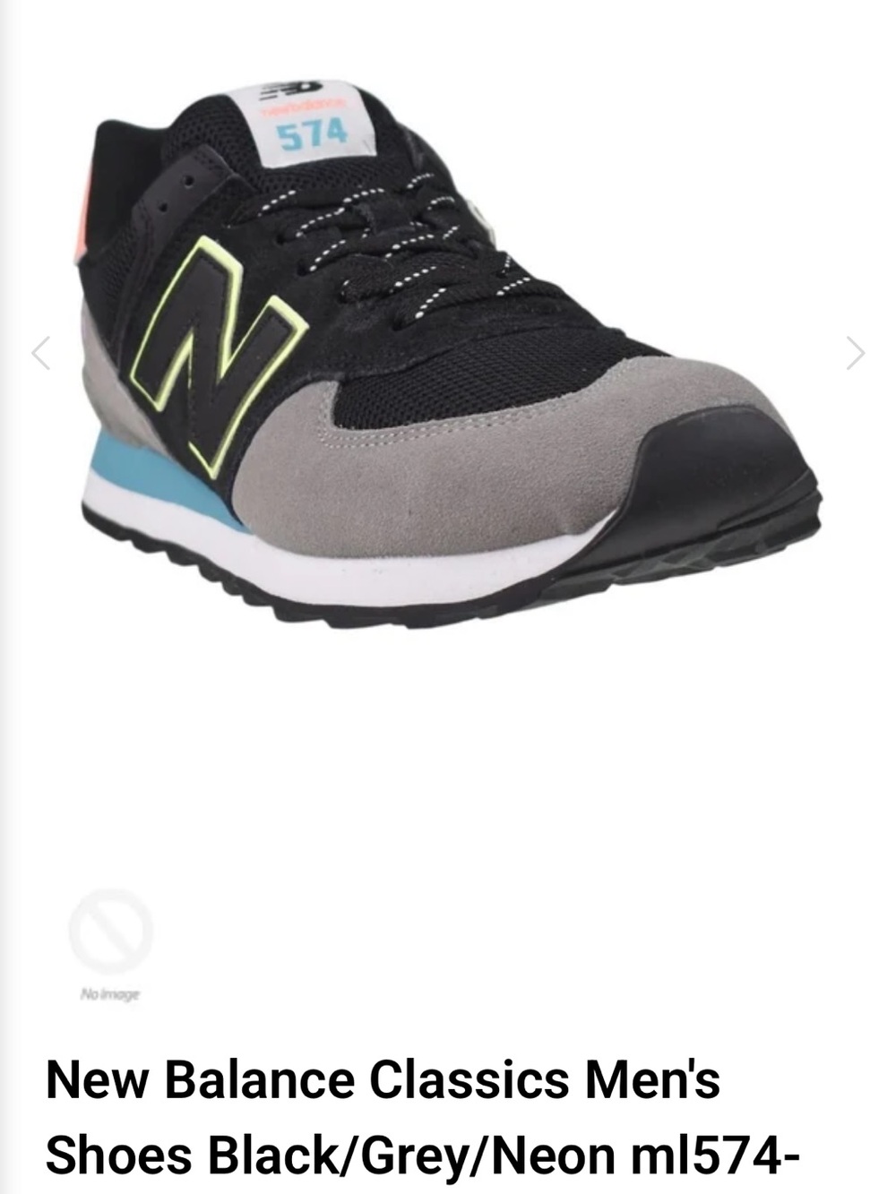 New Balance Men's 574 Sneaker - Black/Grey/Neon Yellow/Blue